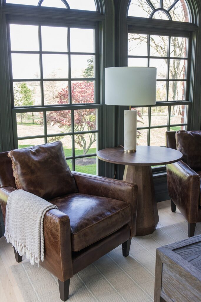 Roycroft Green paint on windows in a home office
