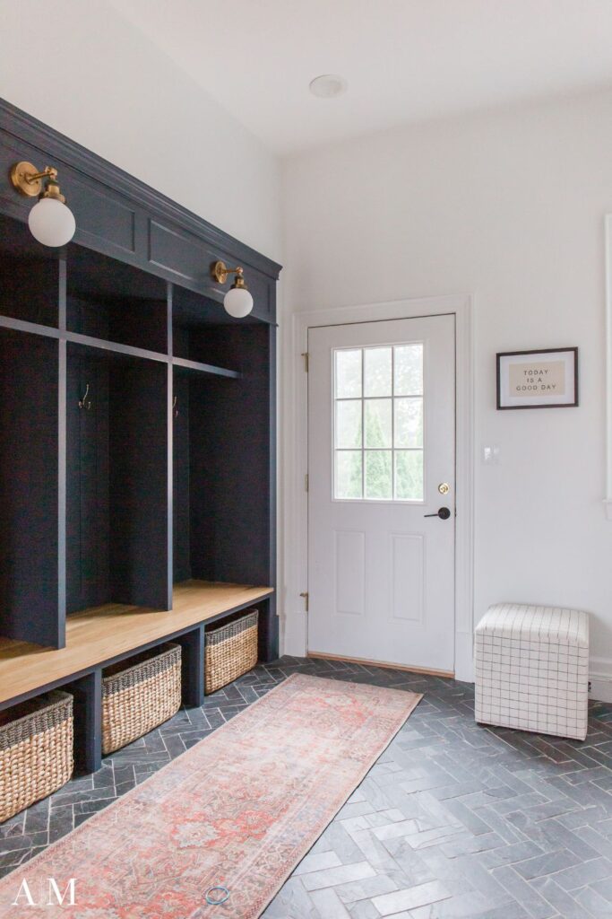 mudroom lockers painted Benjamin Moore Hale Navy