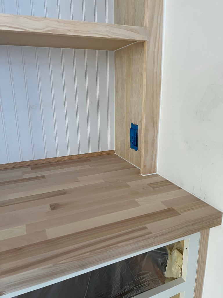 Office Cabinet Built-ins in our home office! Wiring electrical box to side of upper cabinet.