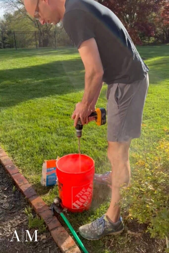 mixing up grout for brick wall