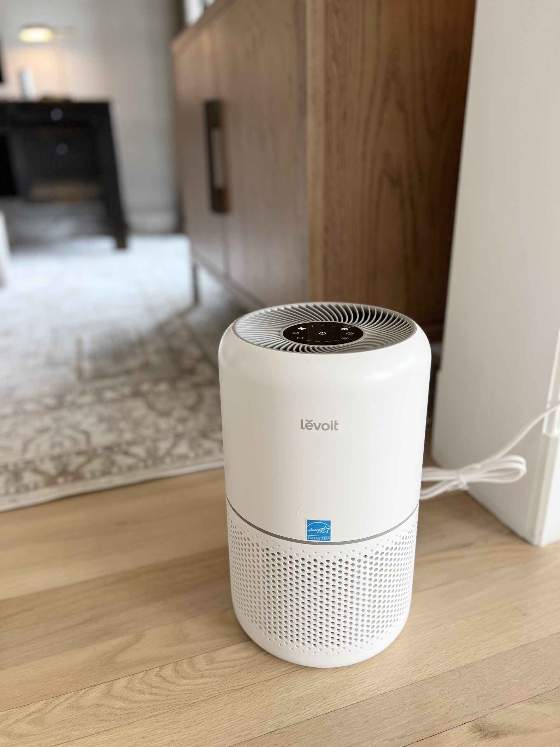 spring cleaning refresh, white air purifier from Amazon for home, eliminates pet allergies