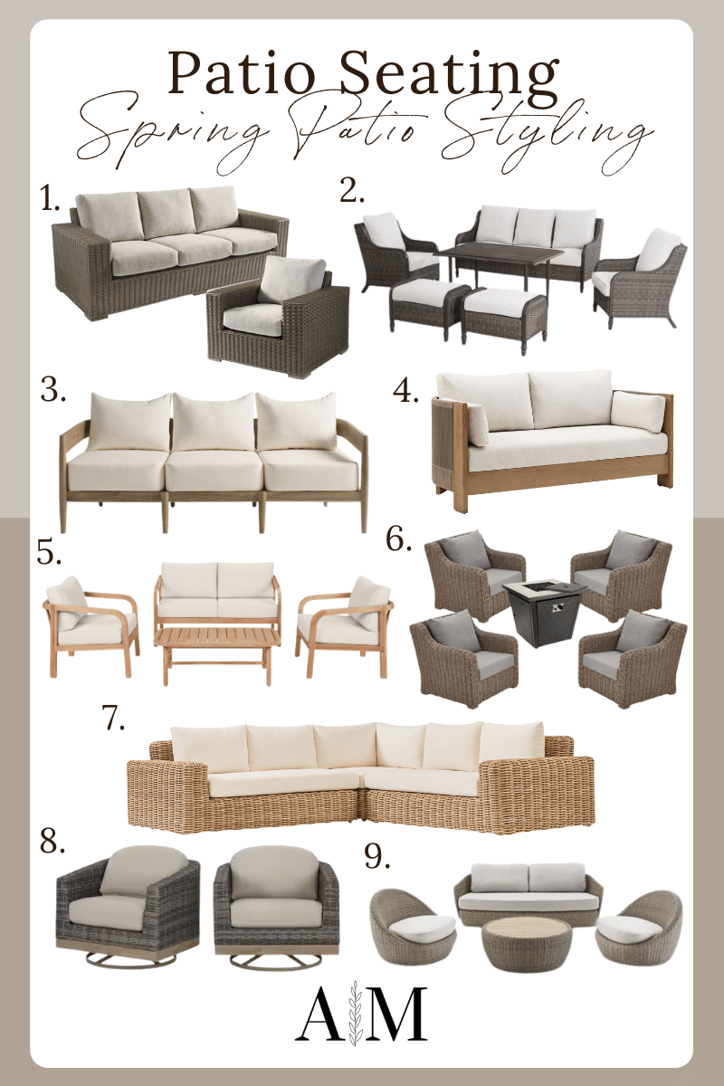 patio seating options, wicker outdoor chairs with cushions, wicker patio sectional, patio seating set