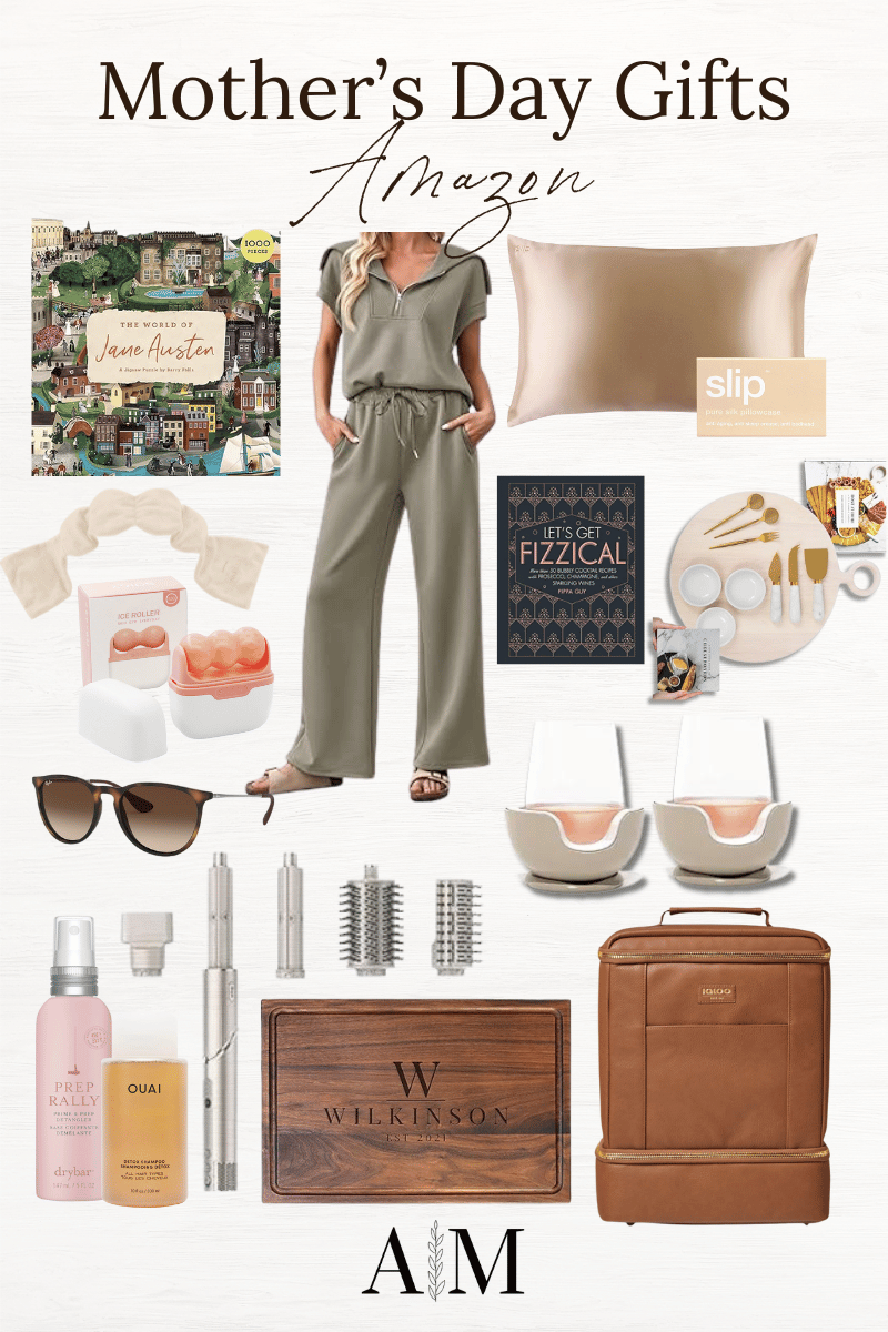 mother's day gift guide | mother's day, mother's day gift, gifts for mom, gift guide, sunglasses, silk pillow, hair care, wine, wine glasses, loungewear, drybar, cutting board, kitchen