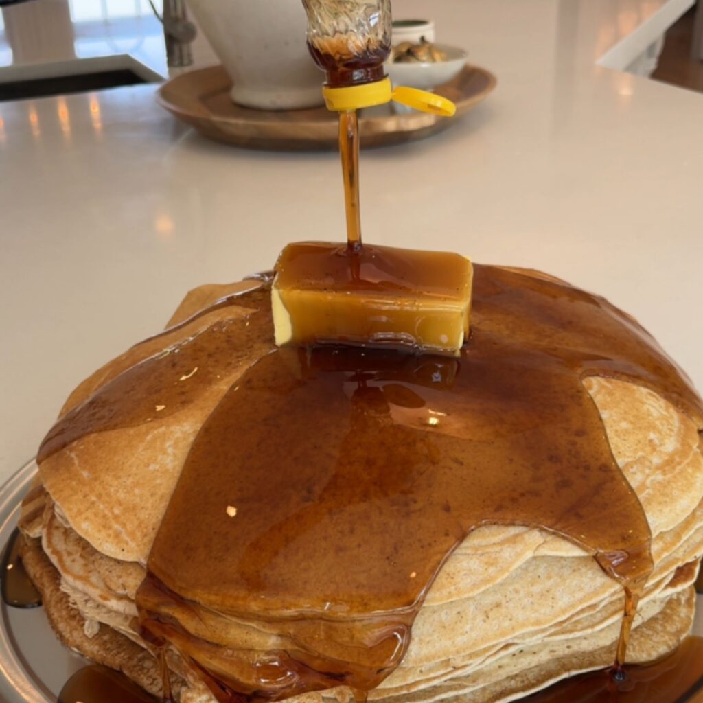 Pour an entire bottle of syrup on top of the Uncle Buck Pancakes