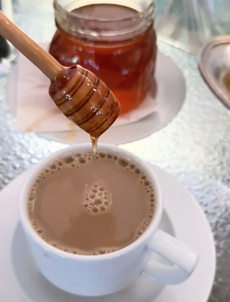 Fresh honey is available for hot tea at Social Hour